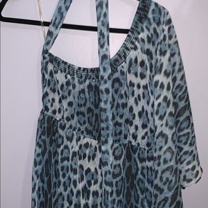 Beautiful one shouldered blue leopard mini dress